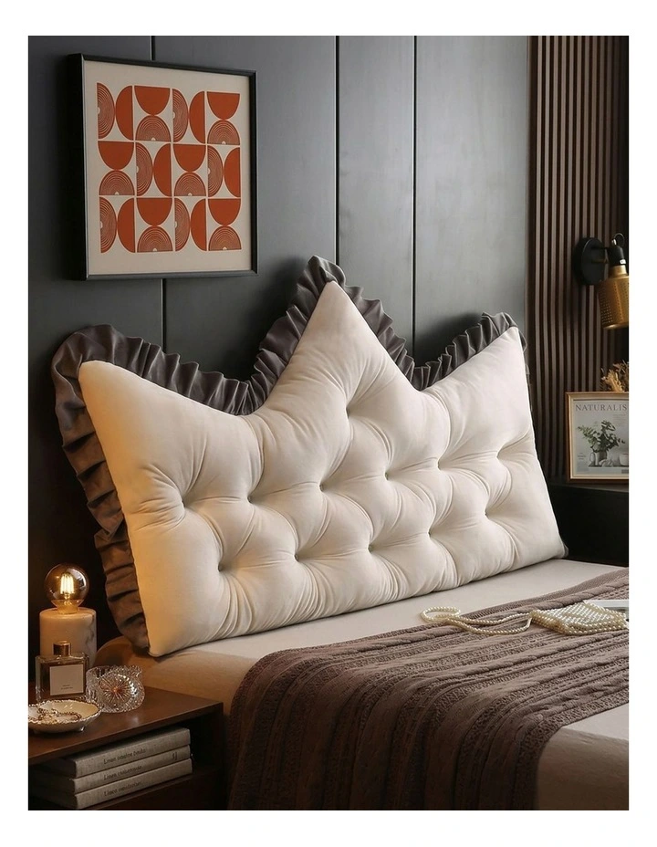 SOGA 2x 120cm Cream Tufted Crown Headboard Pillow Cushion Bed Backrest Bedroom Support Decor image 2