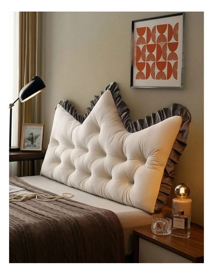SOGA 2x 120cm Cream Tufted Crown Headboard Pillow Cushion Bed Backrest Bedroom Support Decor image 7