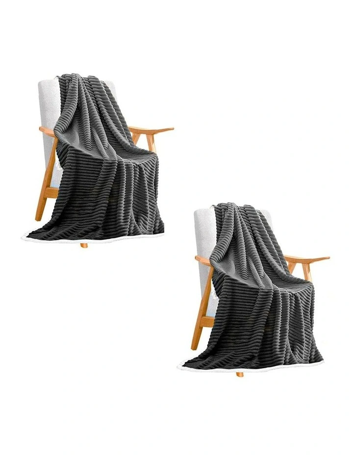 SOGA 2 Pack Grey Thick Flannel Throw Blanket 200x220cm image 1