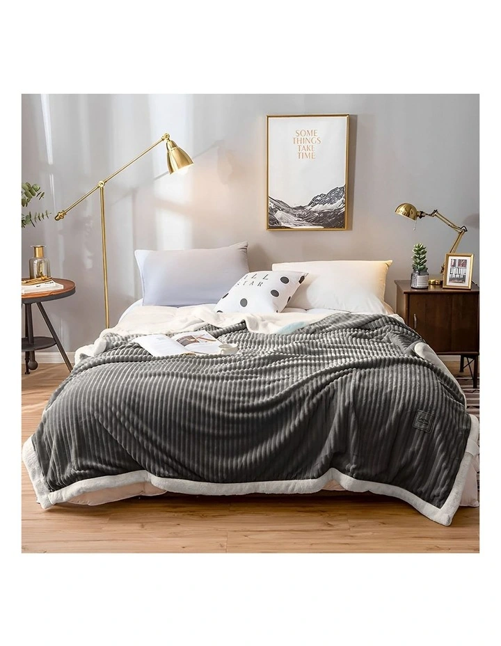 SOGA 2 Pack Grey Thick Flannel Throw Blanket 200x220cm image 2
