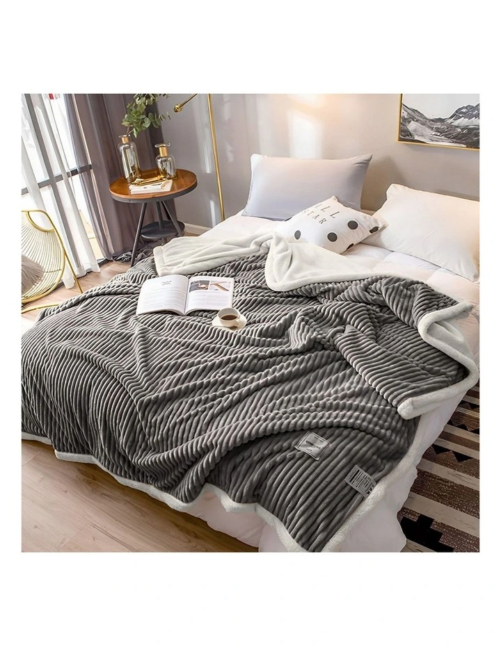 SOGA 2 Pack Grey Thick Flannel Throw Blanket 200x220cm image 3