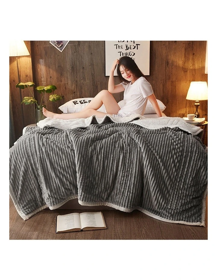 SOGA 2 Pack Grey Thick Flannel Throw Blanket 200x220cm image 7