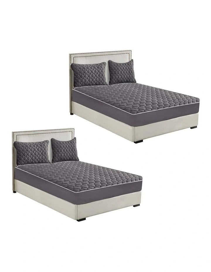 SOGA 2 Pack Grey King Clover Quilted Fleece Mattress Cover Sets with 4 Pillowcases image 1