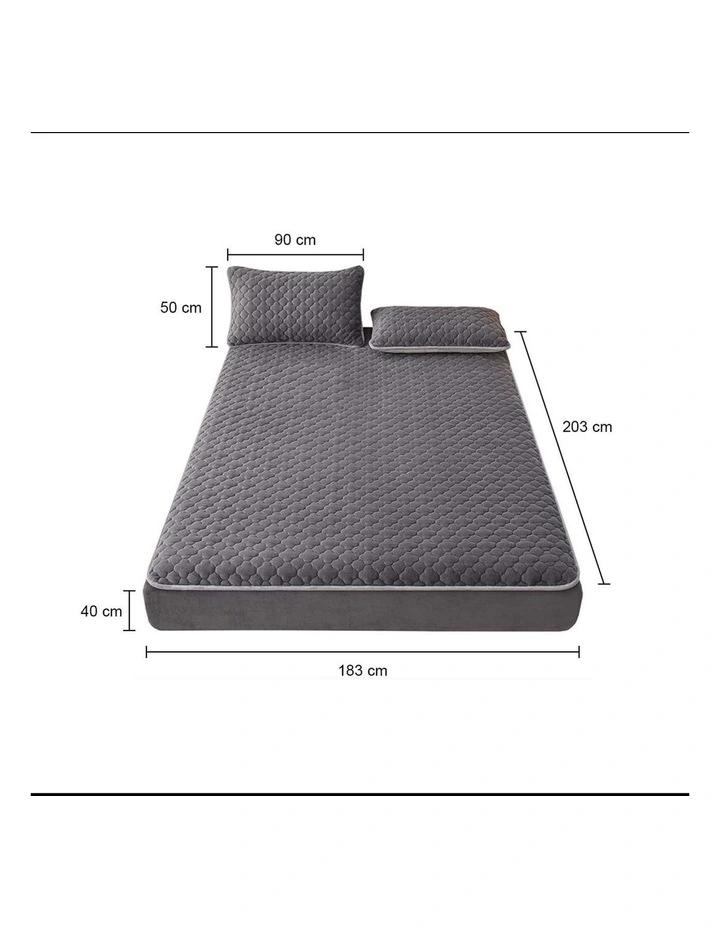 SOGA 2 Pack Grey King Clover Quilted Fleece Mattress Cover Sets with 4 Pillowcases image 5