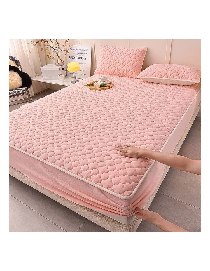 SOGA 2 Pack Pink King Clover Quilted Fleece Mattress Cover Sets with 4 Pillowcases image 3