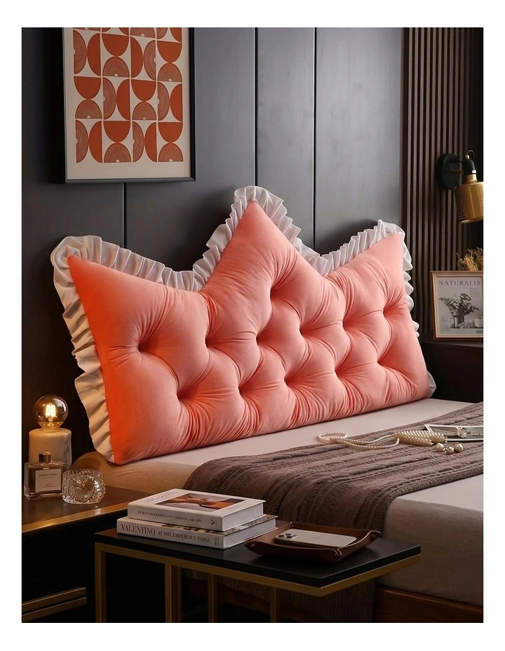 SOGA 2x 90cm Pink Tufted Crown Headboard Pillow Cushion Bed Backrest Bedroom Support Decor image 2