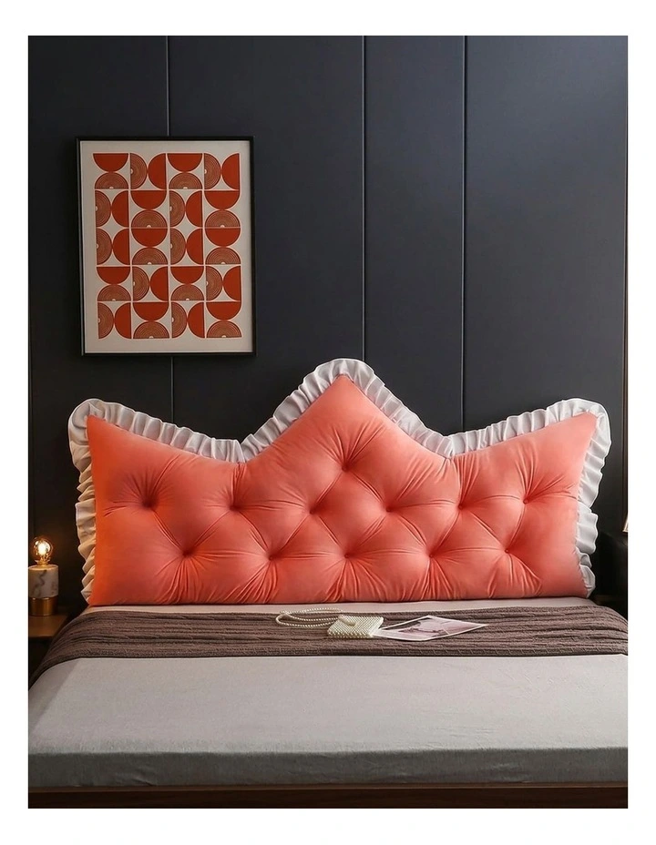 SOGA 2x 90cm Pink Tufted Crown Headboard Pillow Cushion Bed Backrest Bedroom Support Decor image 3