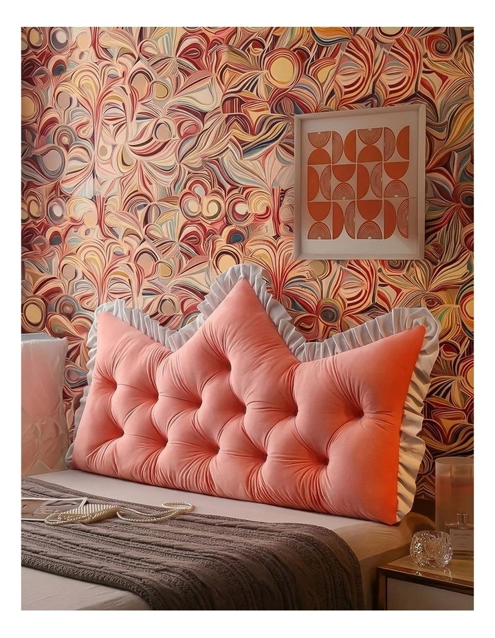 SOGA 2x 90cm Pink Tufted Crown Headboard Pillow Cushion Bed Backrest Bedroom Support Decor image 5