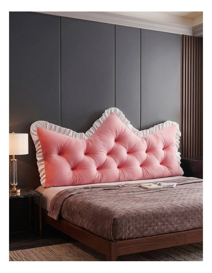 SOGA 2x 90cm Pink Tufted Crown Headboard Pillow Cushion Bed Backrest Bedroom Support Decor image 6