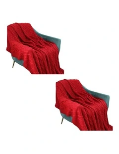 SOGA 2 Pack Red Chunky Yarn Woven Throw Blanket 130x170cm