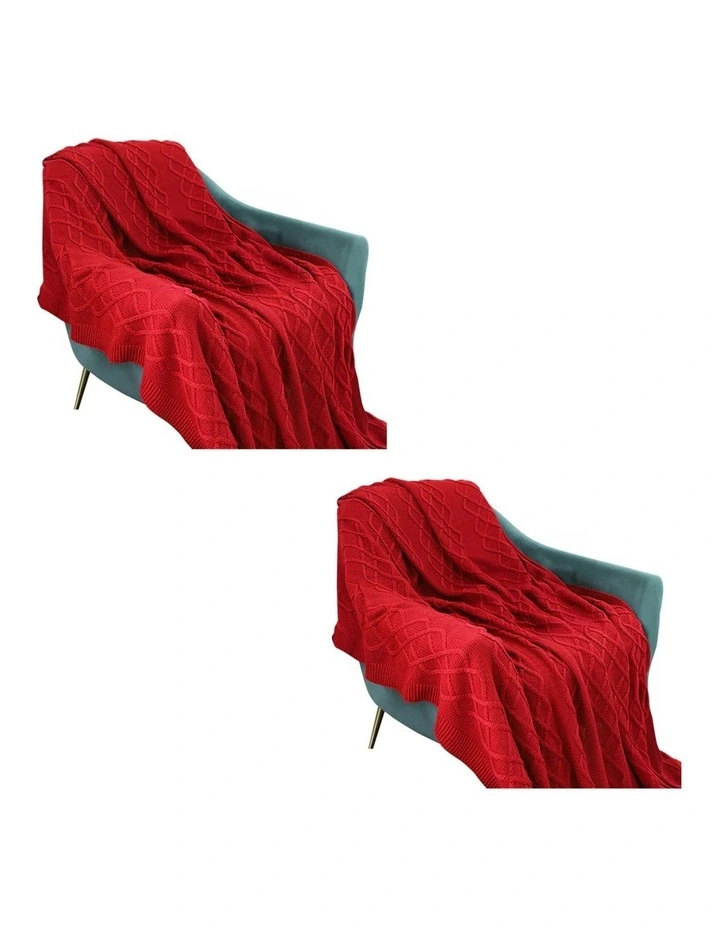 SOGA 2 Pack Red Chunky Yarn Woven Throw Blanket 130x170cm image 1