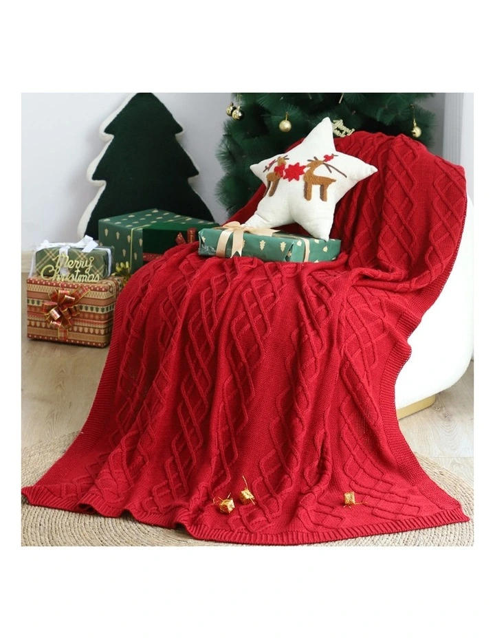 SOGA 2 Pack Red Chunky Yarn Woven Throw Blanket 130x170cm image 2