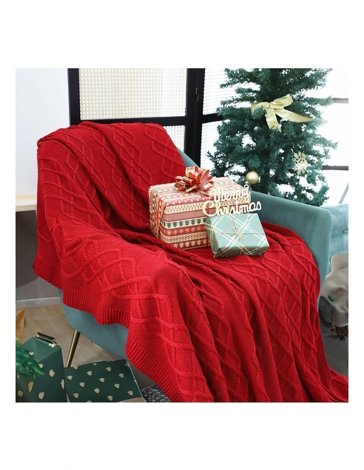 SOGA 2 Pack Red Chunky Yarn Woven Throw Blanket 130x170cm image 3