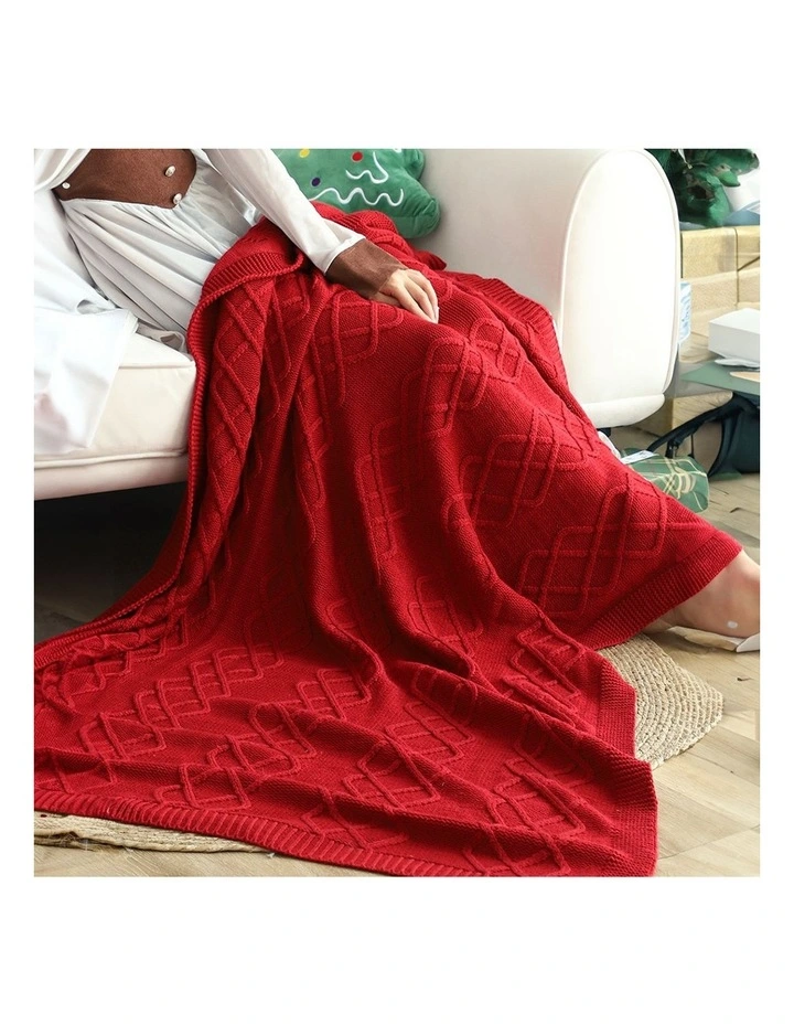 SOGA 2 Pack Red Chunky Yarn Woven Throw Blanket 130x170cm image 4