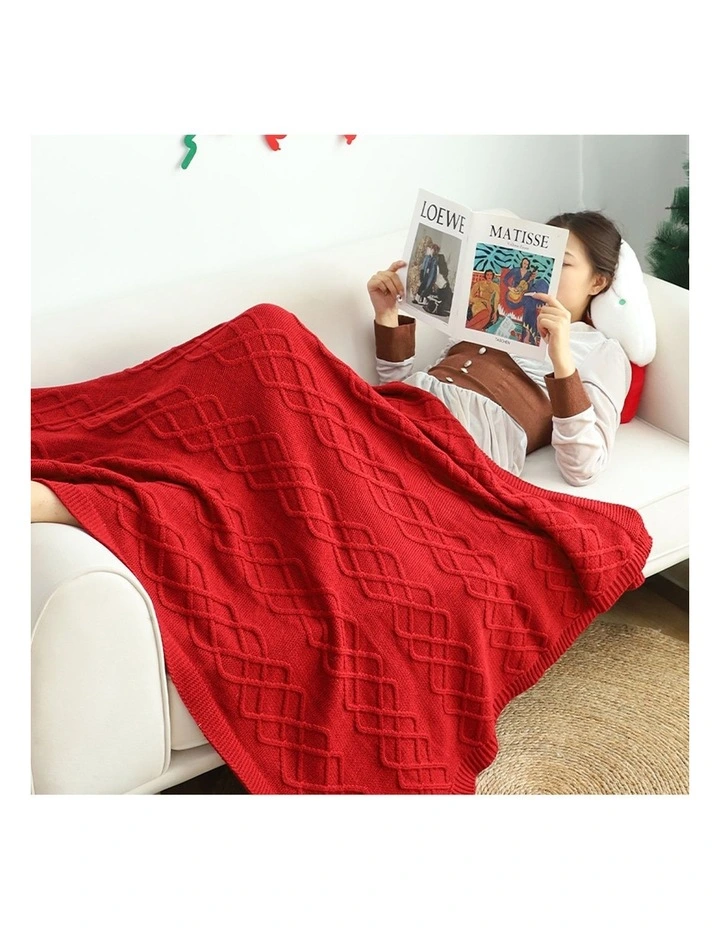 SOGA 2 Pack Red Chunky Yarn Woven Throw Blanket 130x170cm image 6