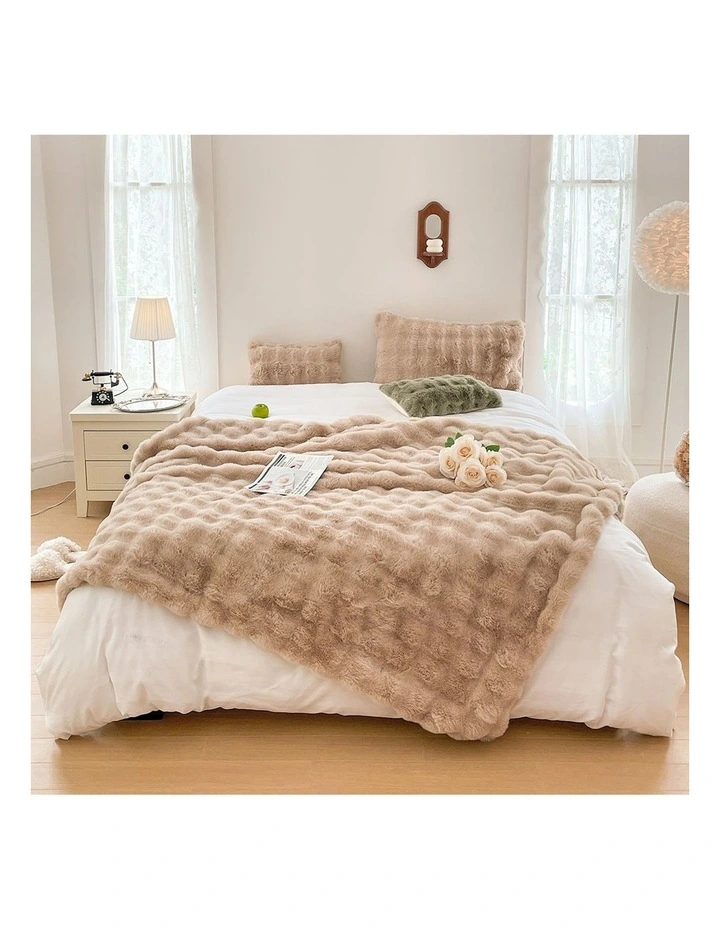 SOGA Light Camel Fur Fuzzy Throw Blanket 200x230cm image 2
