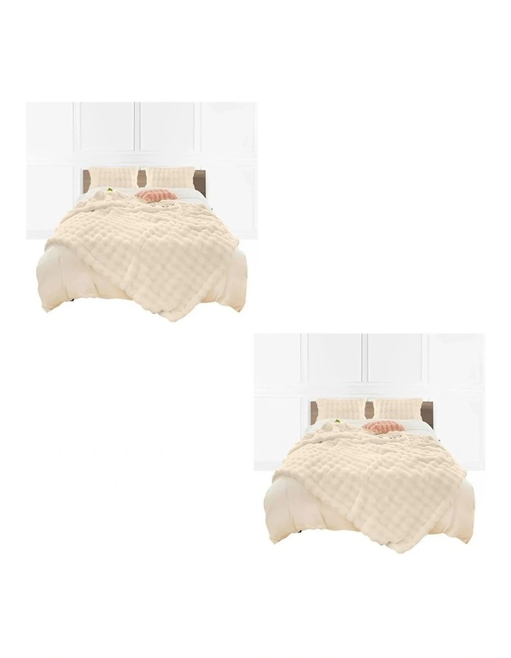 SOGA 2 Pack Light Camel Rabbit Fur Throw Blanket 160x200cm image 1