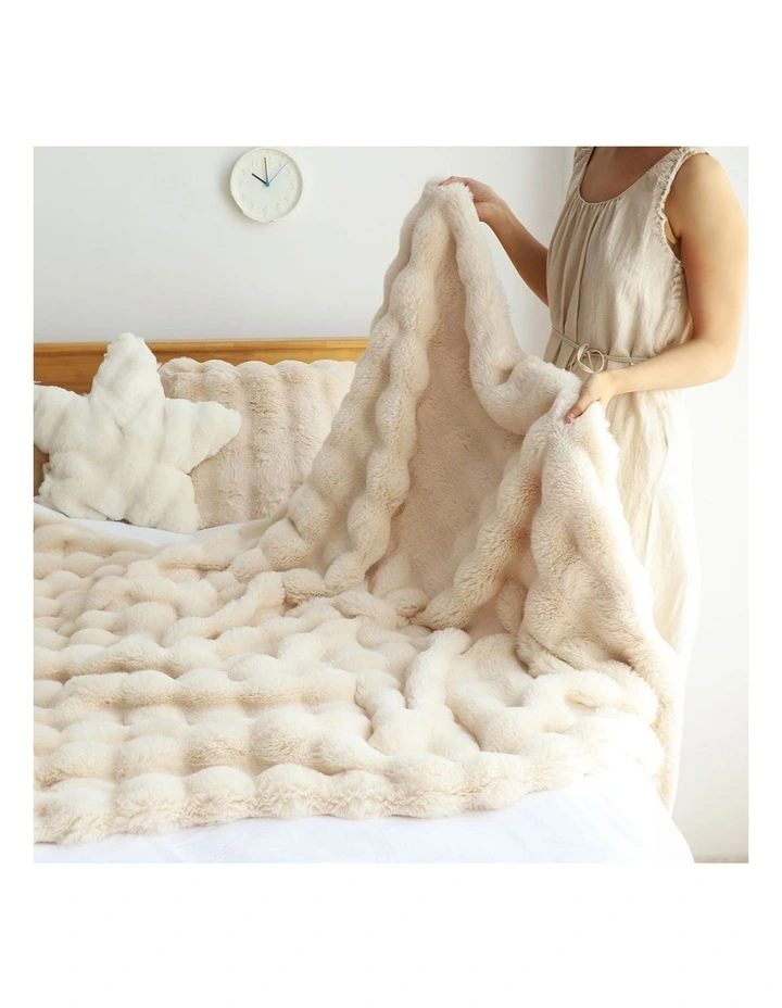 SOGA 2 Pack Light Camel Rabbit Fur Throw Blanket 160x200cm image 2