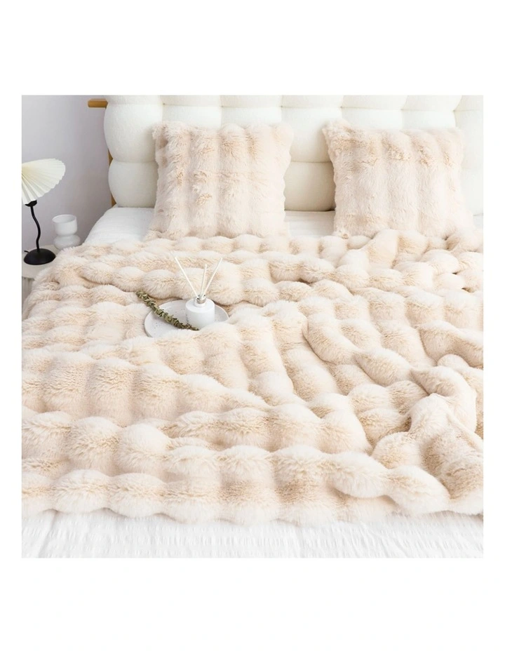 SOGA 2 Pack Light Camel Rabbit Fur Throw Blanket 160x200cm image 3