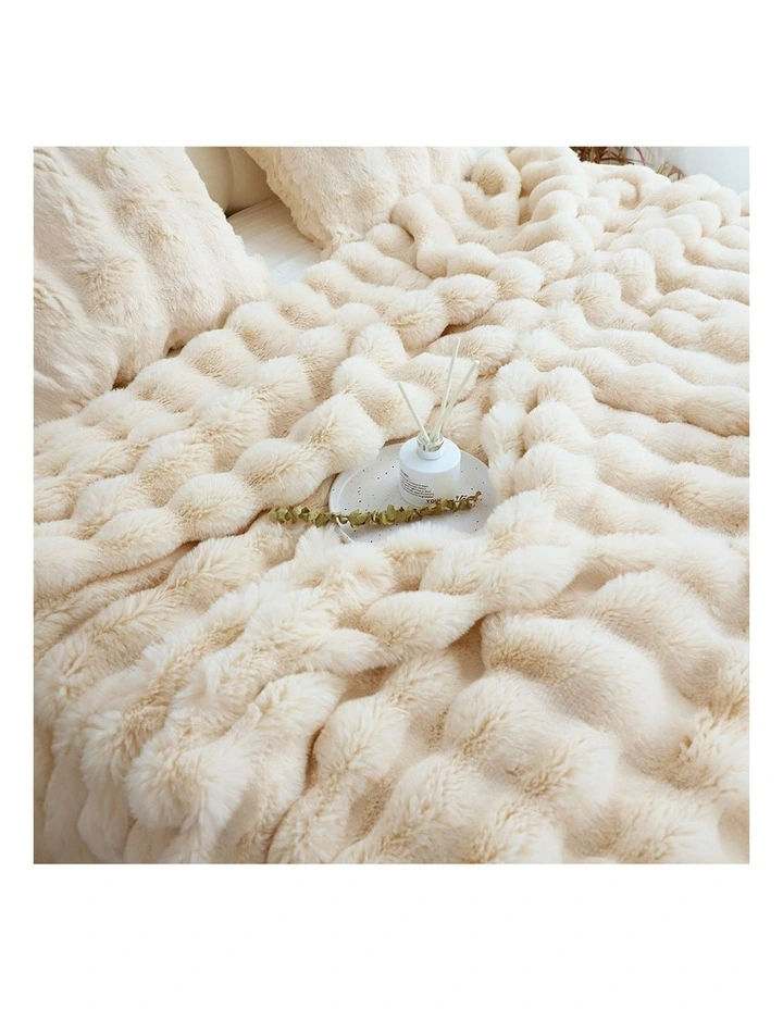 SOGA 2 Pack Light Camel Rabbit Fur Throw Blanket 160x200cm image 6
