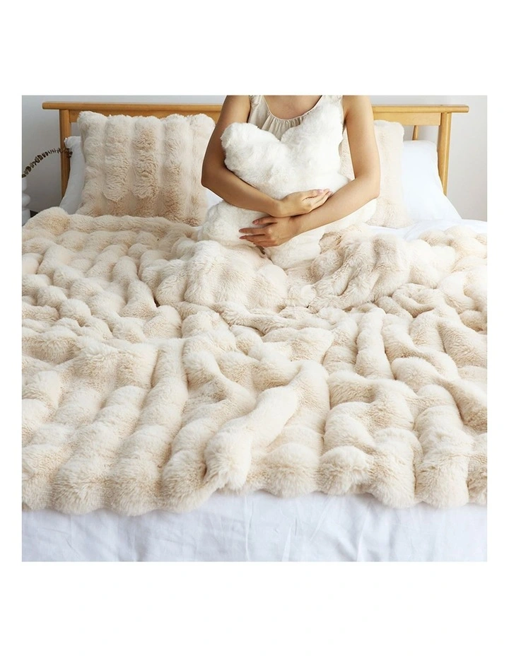 SOGA 2 Pack Light Camel Rabbit Fur Throw Blanket 160x200cm image 7