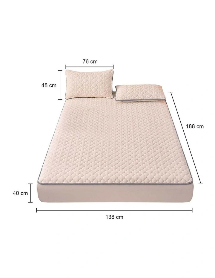 SOGA 2 Pack Beige Double Clover Quilted Fleece Mattress Cover Sets with 4 Pillowcases image 4