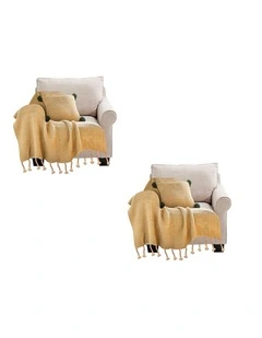 SOGA 2 Pack Coffee Tassel Fringe Knitted Throw Blanket 130x170cm
