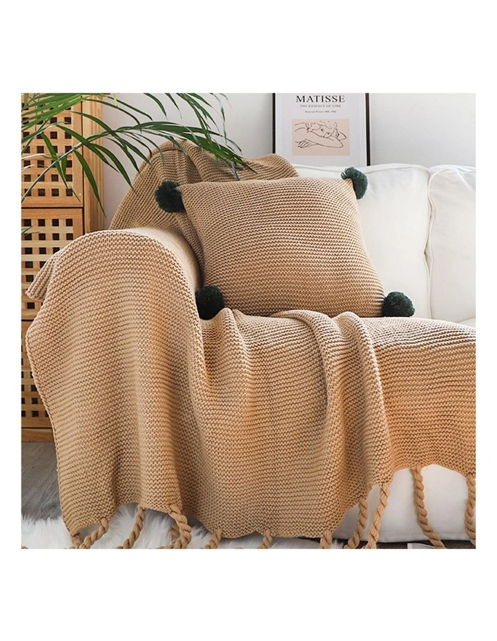SOGA 2 Pack Coffee Tassel Fringe Knitted Throw Blanket 130x170cm image 2