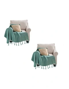 SOGA 2 Pack Green Tassel Fringe Knitted Throw Blanket 130x170cm