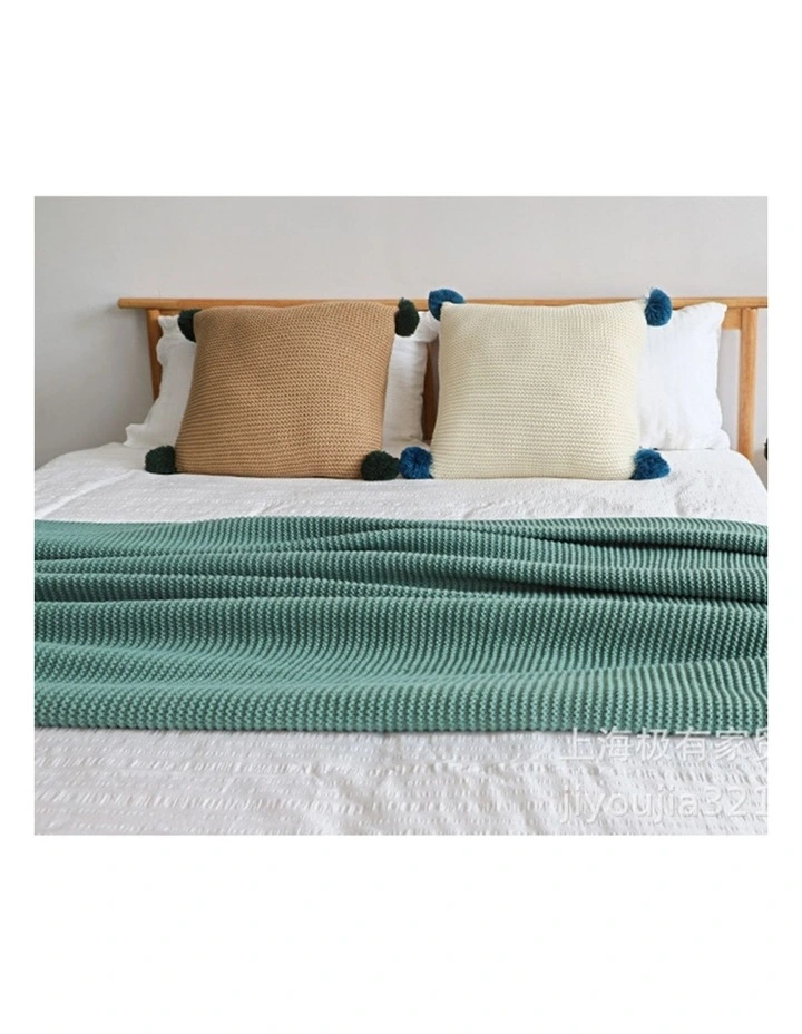 SOGA 2 Pack Green Tassel Fringe Knitted Throw Blanket 130x170cm image 2