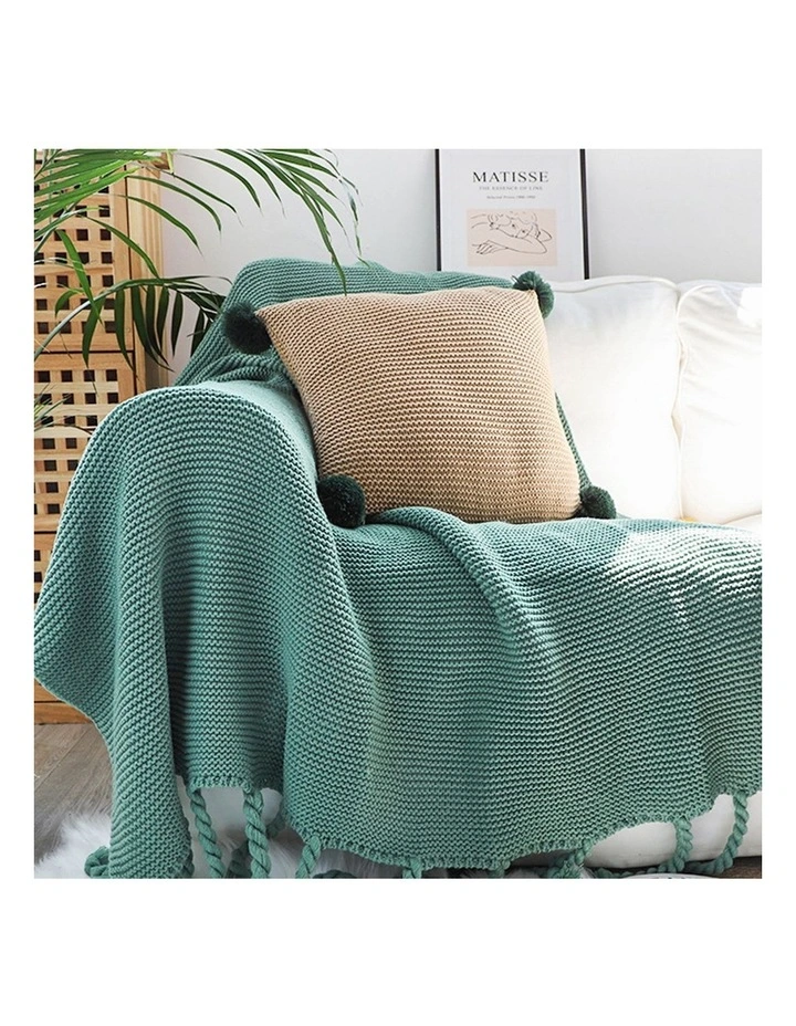SOGA 2 Pack Green Tassel Fringe Knitted Throw Blanket 130x170cm image 3