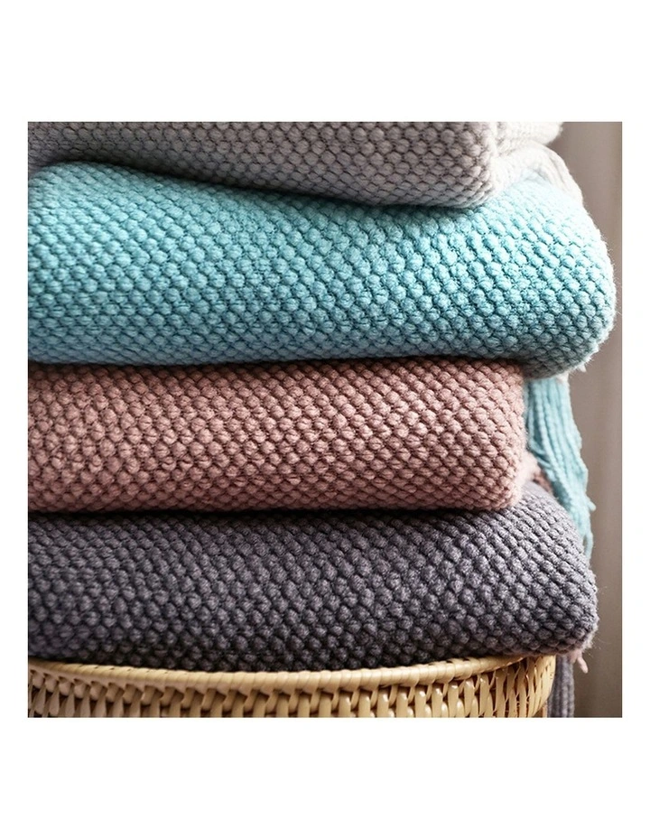SOGA 2 Pack Green Tassel Fringe Knitted Throw Blanket 130x170cm image 6