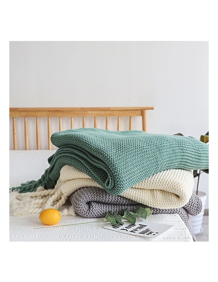SOGA 2 Pack Green Tassel Fringe Knitted Throw Blanket 130x170cm image 7