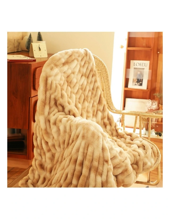 SOGA 2 Pack Camel Brown Rabbit Fur Throw Blanket 150x200cm image 4
