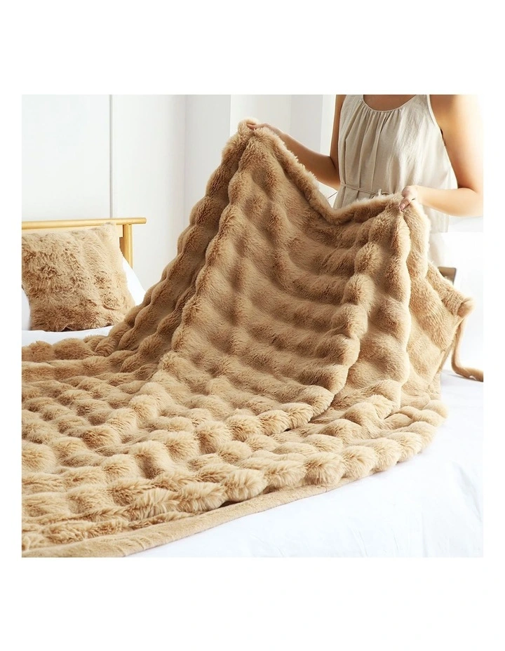 SOGA 2 Pack Coffee Rabbit Fur Throw Blanket 160x200cm image 6