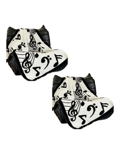 SOGA 2 Pack Black White Musical Note Half Fleece Throw Blanket 130x160cm
