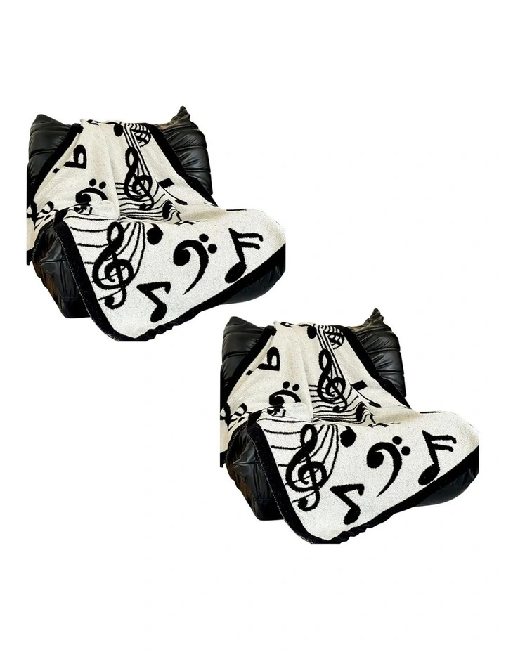 SOGA 2 Pack Black White Musical Note Half Fleece Throw Blanket 130x160cm image 1