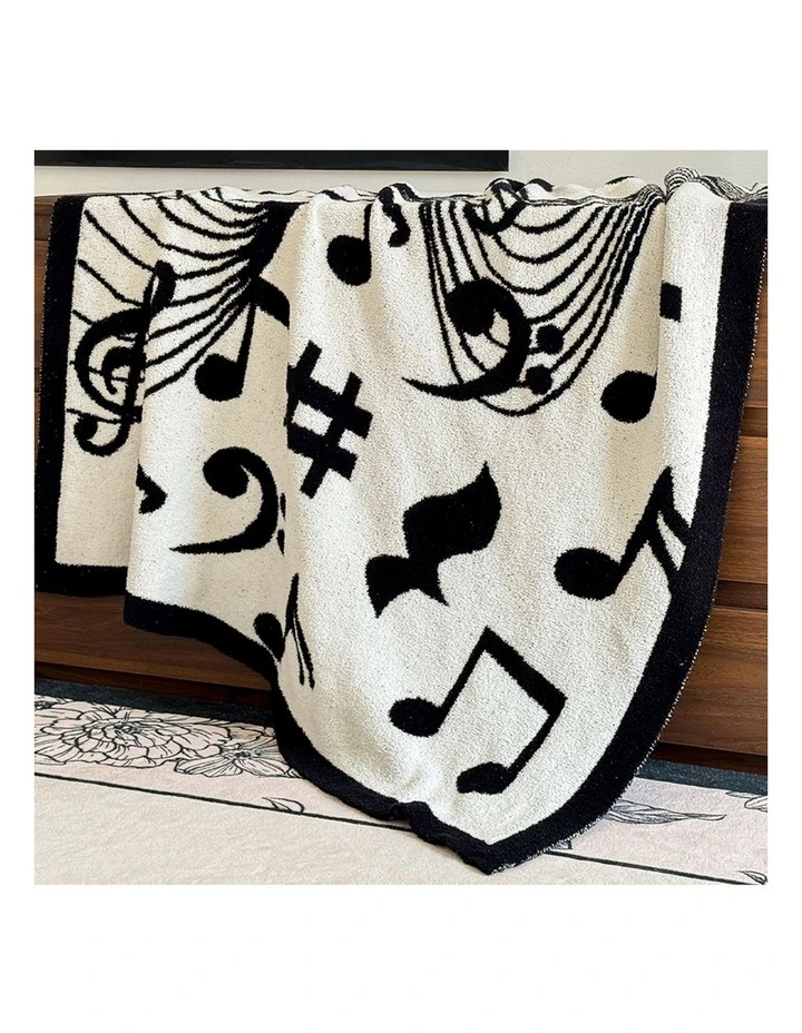 SOGA 2 Pack Black White Musical Note Half Fleece Throw Blanket 130x160cm image 7
