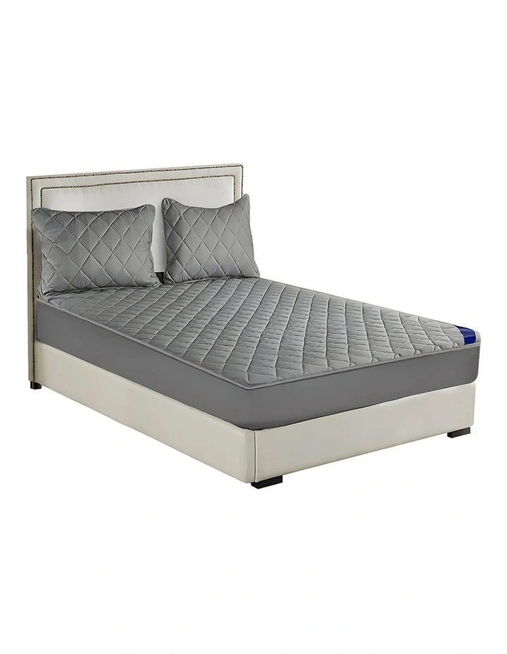 SOGA Grey 138cm Wide Cross Mattress Cover Bed Sheet with Pillow Covers image 1