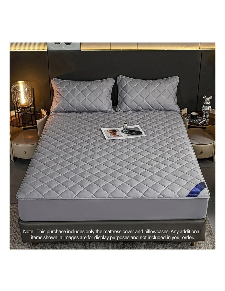 SOGA Grey 138cm Wide Cross Mattress Cover Bed Sheet with Pillow Covers image 2