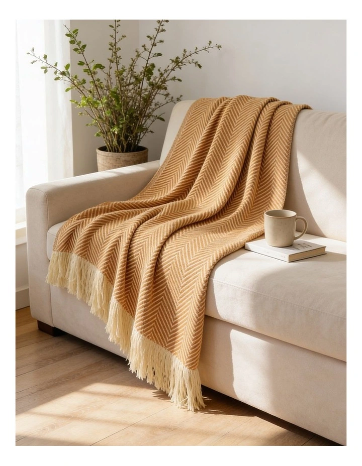 SOGA Mustard Yellow Polyester Throw Blanket 40x30x6cm image 3