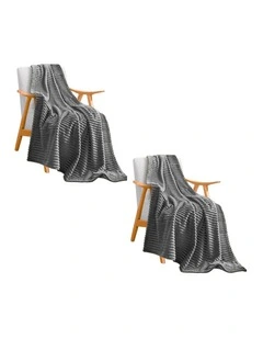 SOGA 2 Pack Grey Striped Thin Flannel Throw Blanket 200x230cm