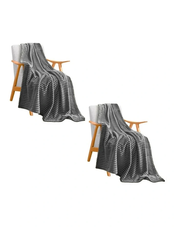 SOGA 2 Pack Grey Striped Thin Flannel Throw Blanket 200x230cm image 1