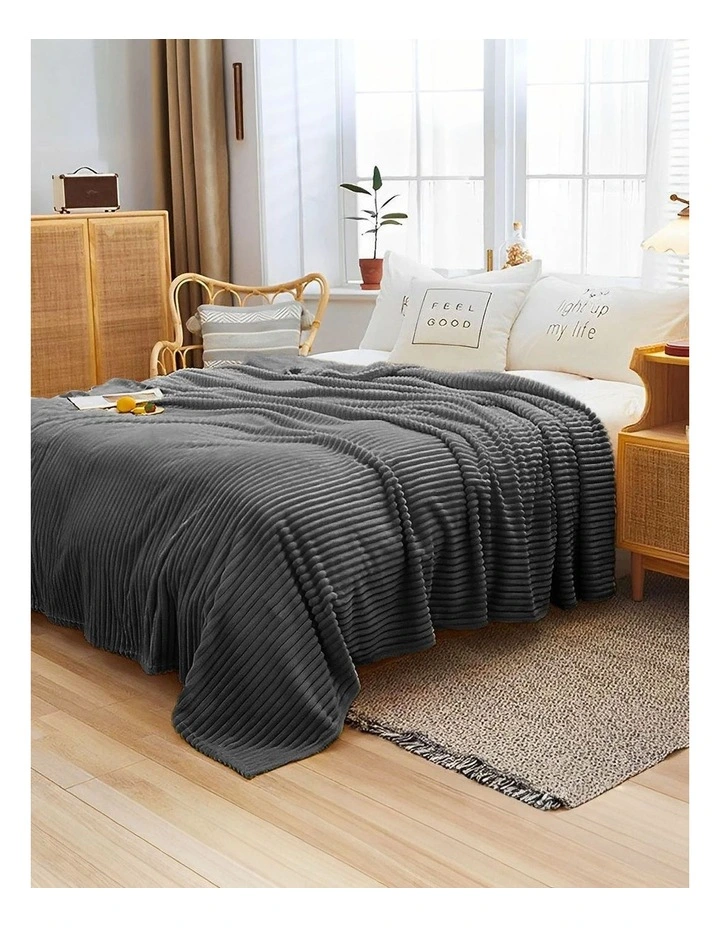 SOGA 2 Pack Grey Striped Thin Flannel Throw Blanket 200x230cm image 2