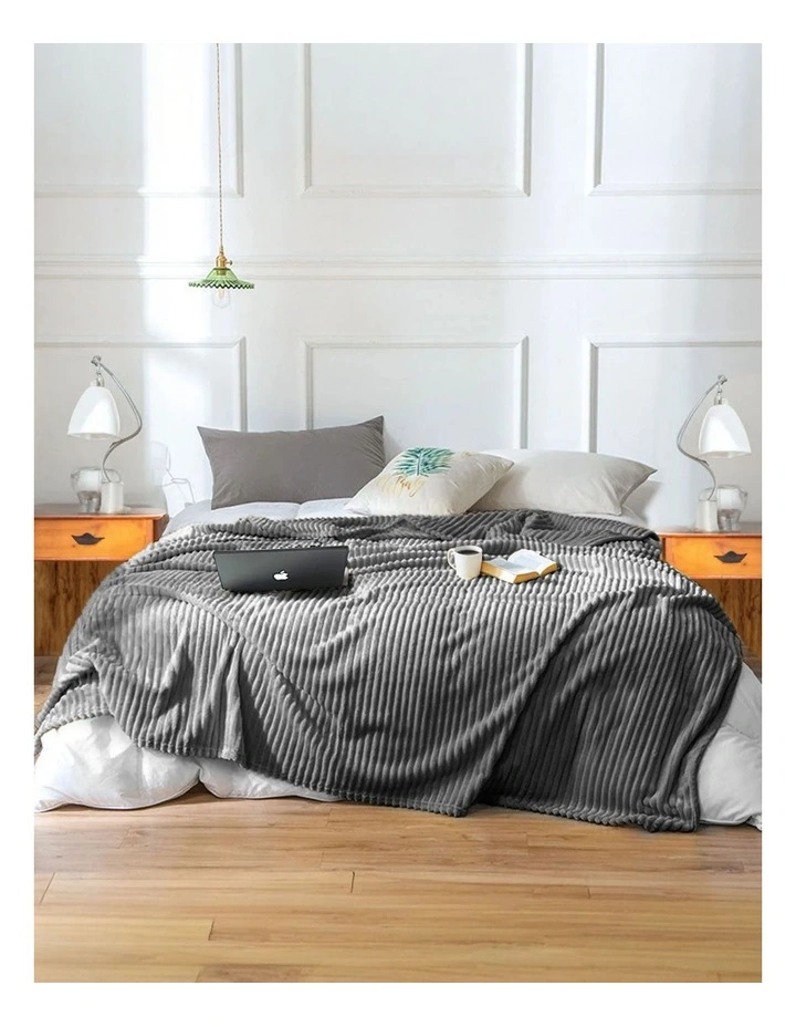 SOGA 2 Pack Grey Striped Thin Flannel Throw Blanket 200x230cm image 3