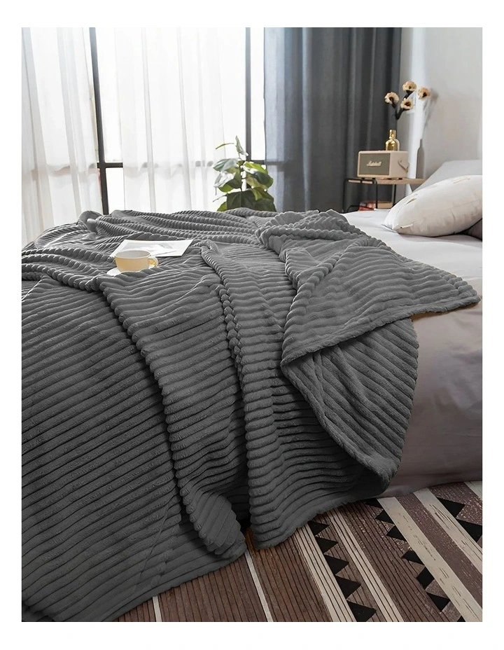 SOGA 2 Pack Grey Striped Thin Flannel Throw Blanket 200x230cm image 5