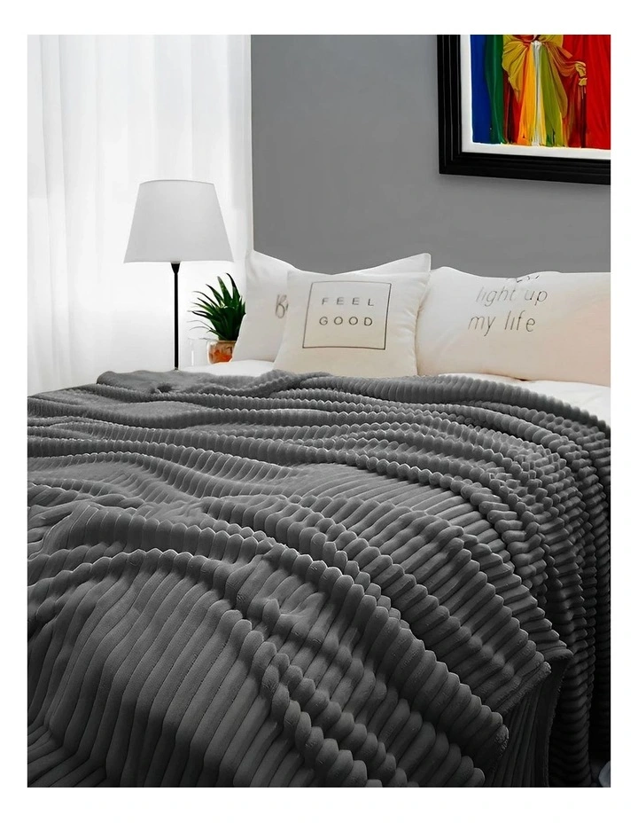SOGA 2 Pack Grey Striped Thin Flannel Throw Blanket 200x230cm image 6
