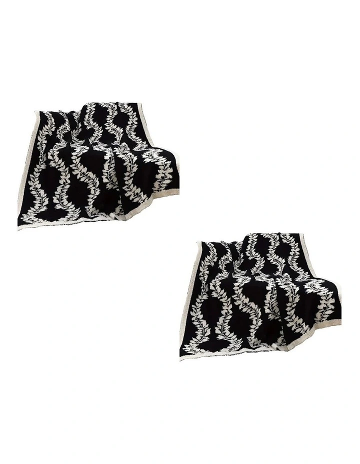 SOGA 2 Pack Black White Retro Vine Pattern Throw Blanket 130x170cm image 1