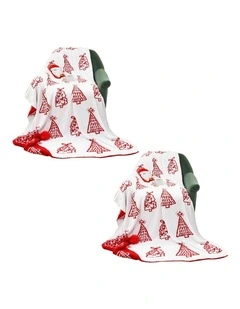 SOGA 2 Pack Red Christmas Tree Half Fleece Throw Blanket 130x180cm
