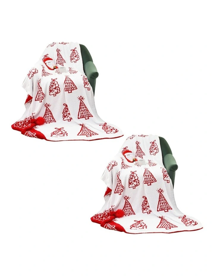 SOGA 2 Pack Red Christmas Tree Half Fleece Throw Blanket 130x180cm image 1